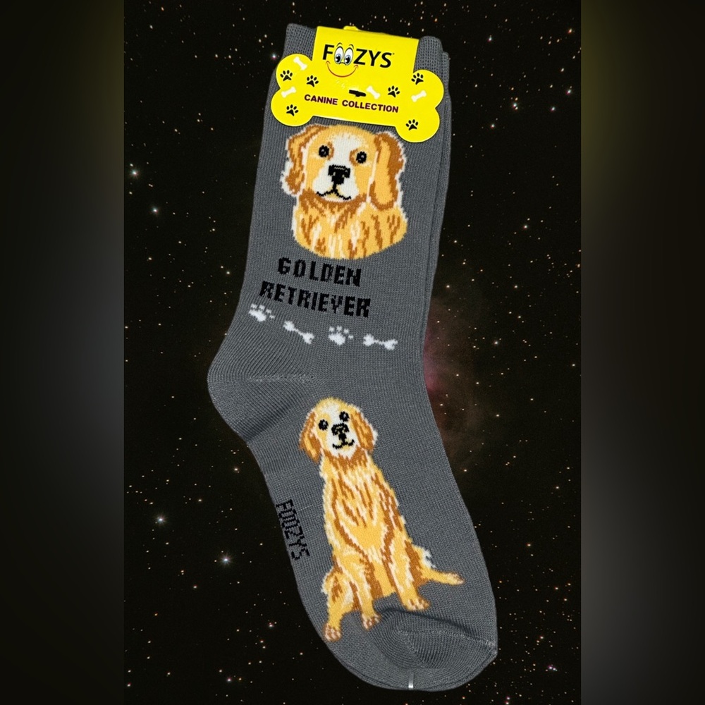 Men’s Women’s Adult Foozys Golden Retriever Dog Puppy Crew Socks Fun Pattern NWT